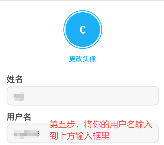 教程第五步：复制用户名并填写到用户名输入框